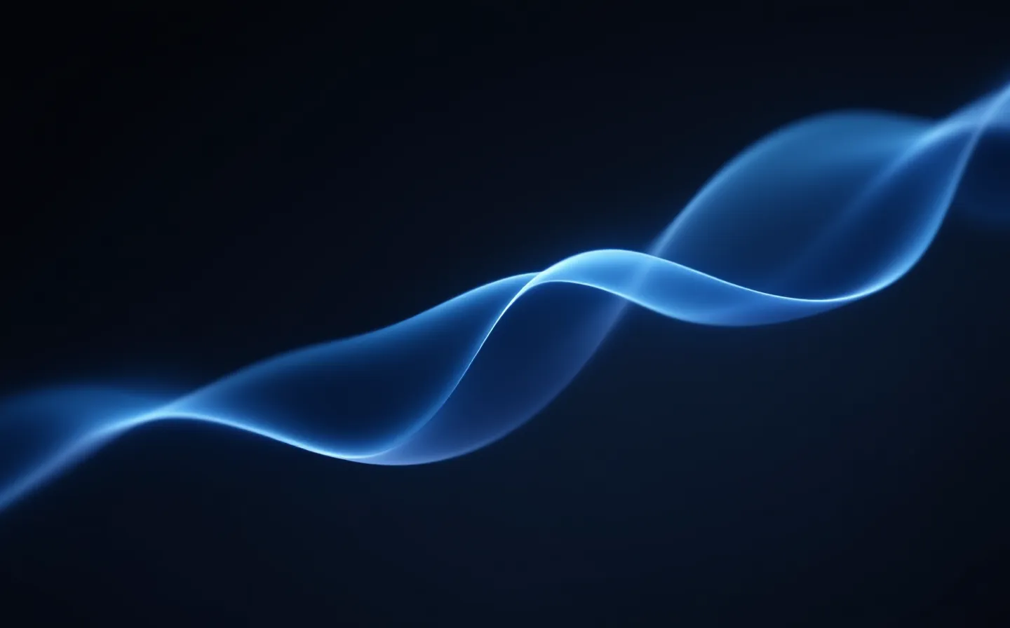 Abstract glowing translucent ribbon representing a GLP-1 peptide chain on a dark space-gray studio ground